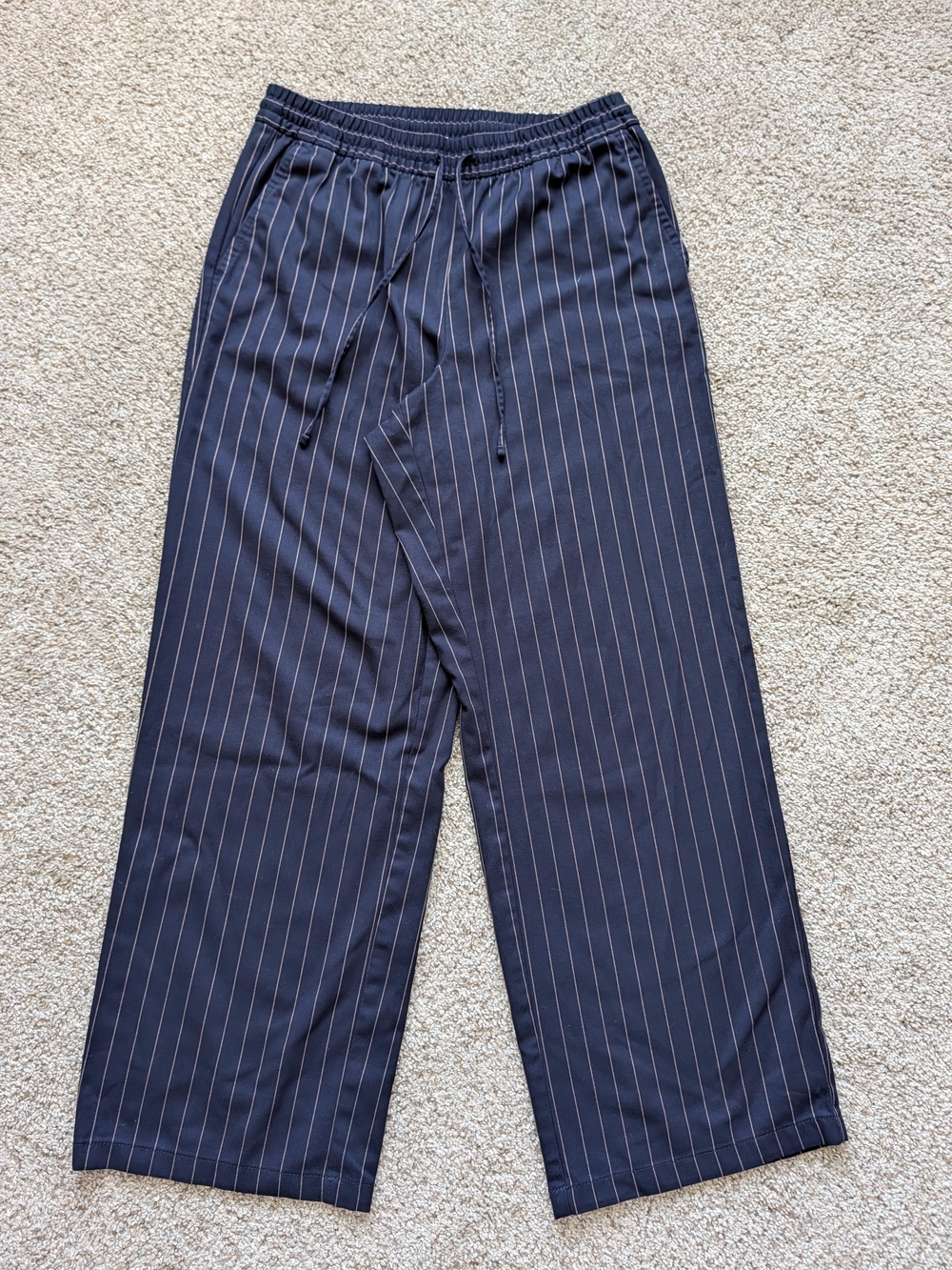 GAP Womens Navy Blue Gold Pinstriped Pull On Wide Leg Sweatpants Size Medium